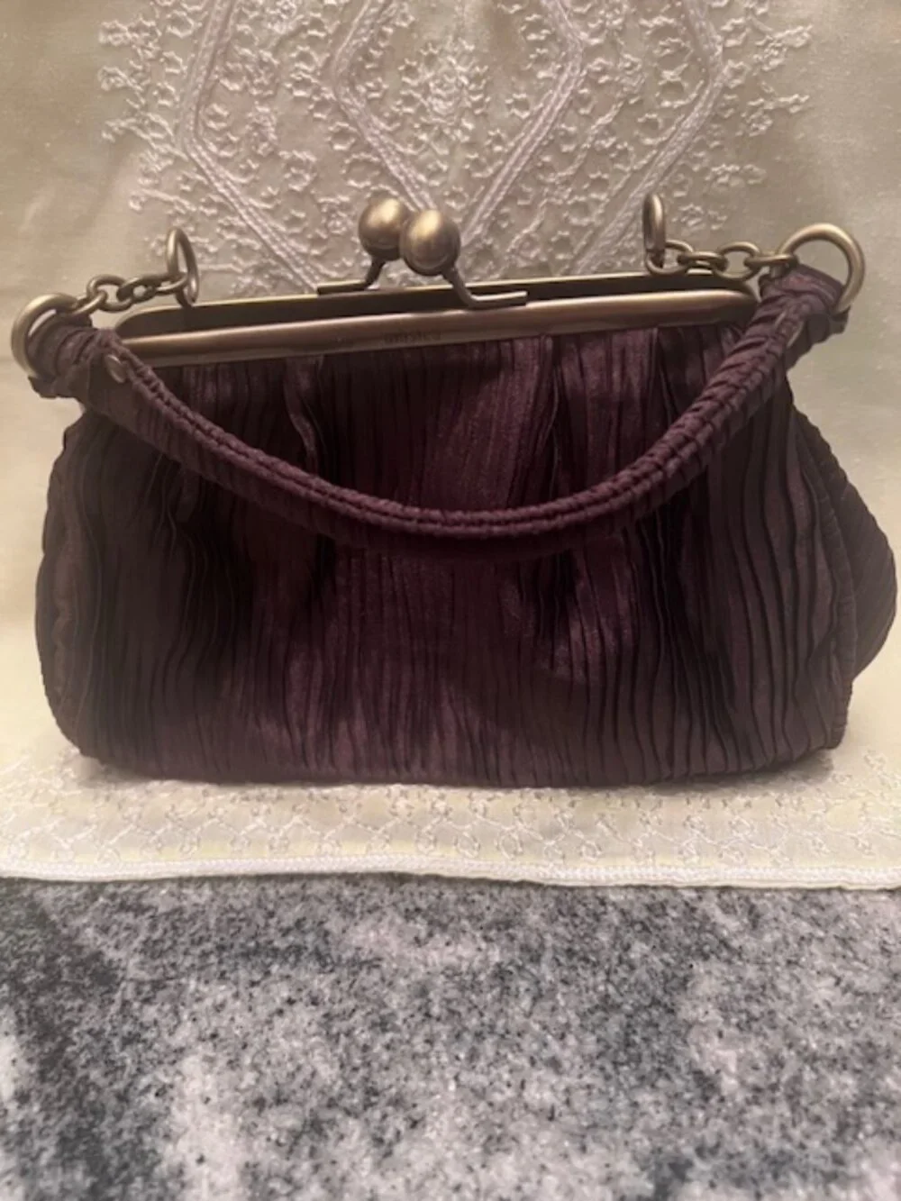 UNLISTED Kenneth‎ Cole vintage-style satin brown clutch metal frame ball clasp